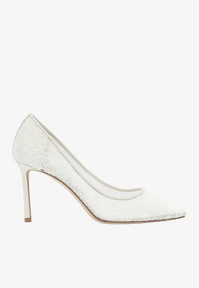 Jimmy Choo 85 Romy Lace Pumps In White