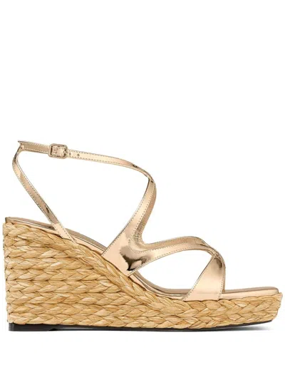 Jimmy Choo Ayla Metallic Leather Wedge Sandals In Gold