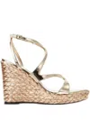 Jimmy Choo 85mm Ayla Metallic Cross-strap Wedge Sandals In Gold
