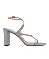 Jimmy Choo 'azie' Metallic Sandals With High Stacked Heel And Criss-cross Strap In Gray