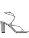 Jimmy Choo 'azie' Metallic Sandals With High Stacked Heel And Criss-cross Strap In Silver
