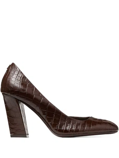 Jimmy Choo 85mm Farren Embossed Crocodile-effect Pumps In Brown