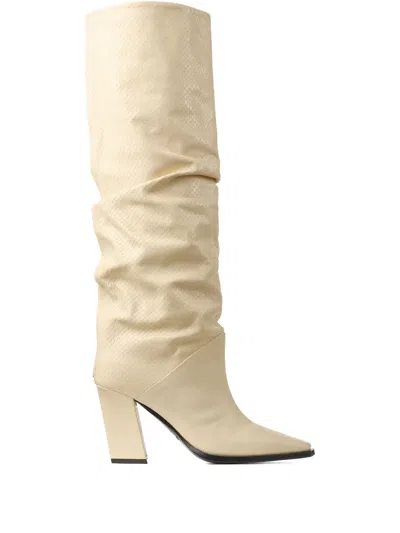 Jimmy Choo Hart 85 Snakeskin-embossed Leather Knee-high Boots In Neutral