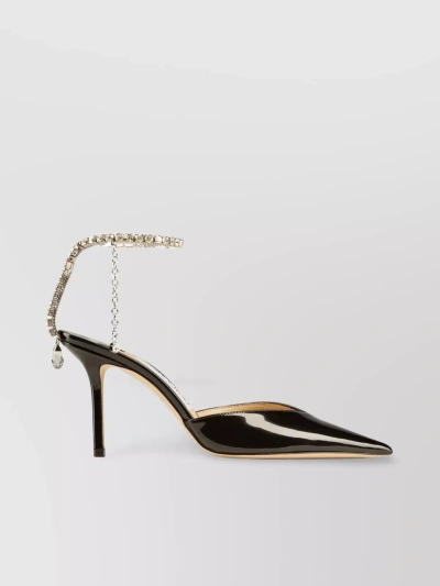 Jimmy Choo Black Black 85 Mm Saeda Decollete Heels In Black Crystal