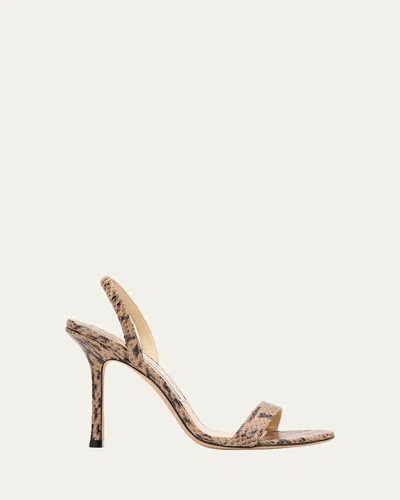 Jimmy Choo 85mm Jenn Snake-embossed Leather Sandals In Brown