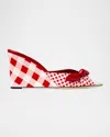 Jimmy Choo Livi 85mm Leather-trimmed Checked Wedge Mules In Red
