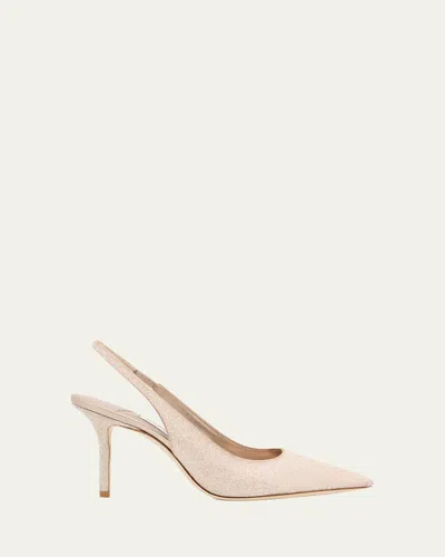 Jimmy Choo 85mm Love Glittered Leather Slingback Pumps In Neutral