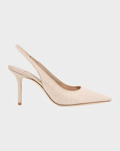 Jimmy Choo 85mm Love Glittered Leather Slingback Pumps In Neutral