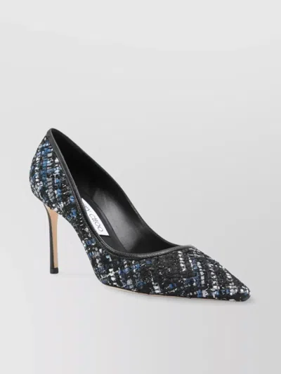 JIMMY CHOO 85MM POINTED TOE TEXTURED FABRIC PUMPS