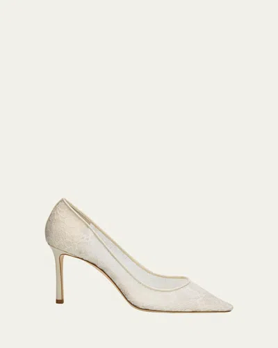 Jimmy Choo 85mm Romy Lace Pointed-toe Pumps In White