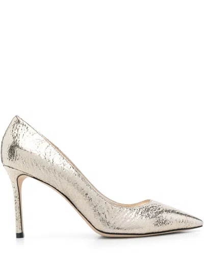 Jimmy Choo Romy 85 Metallic Pointed-toe Pumps In Nude