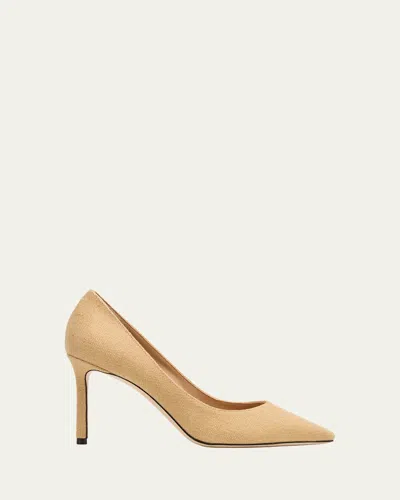 Jimmy Choo 85mm Romy Raffia Pointed-toe Pumps In Brown