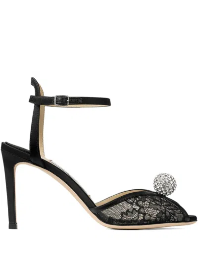 JIMMY CHOO 85MM SACORA CRYSTAL-DETAIL SANDALS