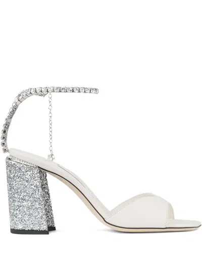 Jimmy Choo 85mm Saeda Crystal-embellished Glitter-heel Sandals