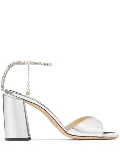 Jimmy Choo Saeda Sandal Block Heel 85 In Silver