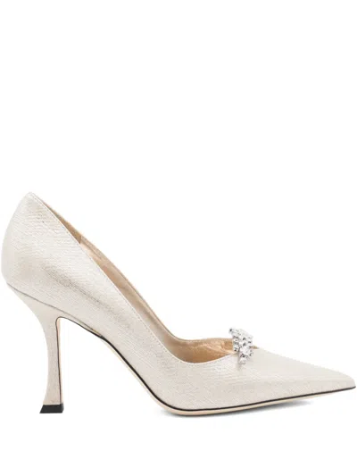 Jimmy Choo 90mm Belinda Crystal-embellished Pointed-toe Pumps In Gold