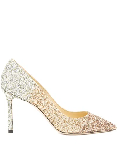 Jimmy Choo 90mm Romy Heeled Pumps In Gold