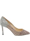 Jimmy Choo Romy Multicolor Pumps With All-over Glitters In Fabric And Leather Woman In Silver