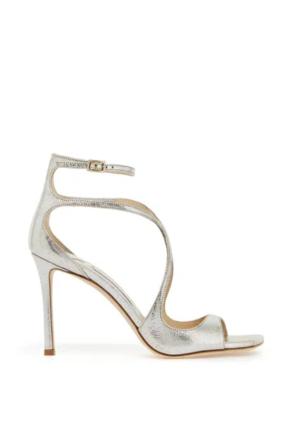 Jimmy Choo 95 Azia Laminate Leather Sand In Silver