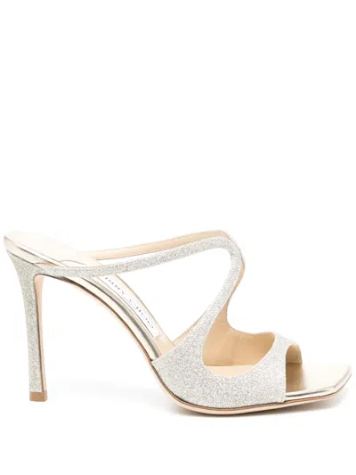 Jimmy Choo 95mm Anise Glitter Sandals In Metallic