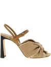 Jimmy Choo 'annika' Block Heel Sandals With Frayed Edges In Neutrals