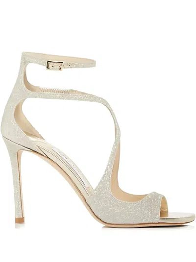 Jimmy Choo 95mm Azia Glittered Buckled Sandals In Metallic