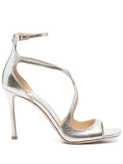 Pre-owned Jimmy Choo 95mm Azia Sandals In Silver