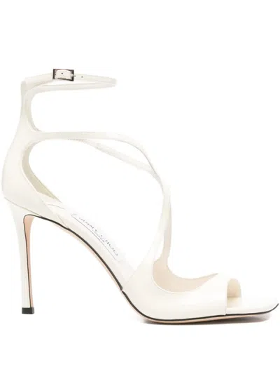 Pre-owned Jimmy Choo 95mm Azia Square-toe Sandals In White