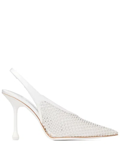Jimmy Choo Isa 95 Leather Slingback Pumps In White/crystal