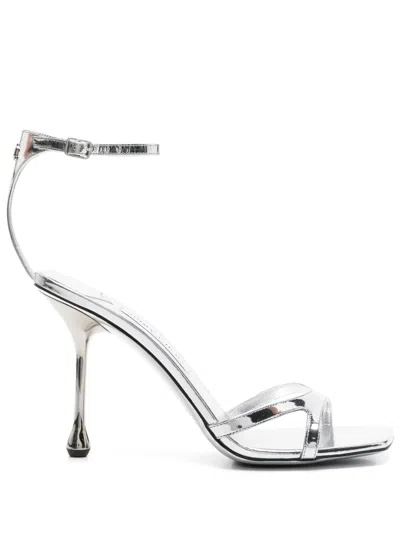 Pre-owned Jimmy Choo 95mm Ixia Sandals In Silver