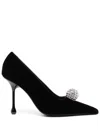 Jimmy Choo Orb 50 Crystal-embellished Velvet Pumps In Black