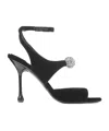 Jimmy Choo Orb 95 Velvet Sandals In Black/crystal
