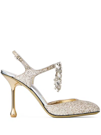 Jimmy Choo 95mm Verity Pumps In Sand/crystal