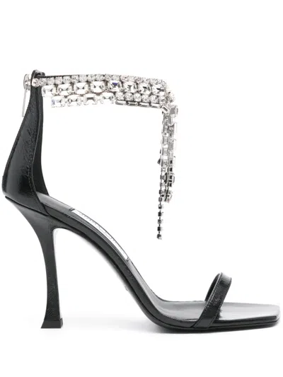 Jimmy Choo Black Vintage Leather Sandals With Crystals Detail
