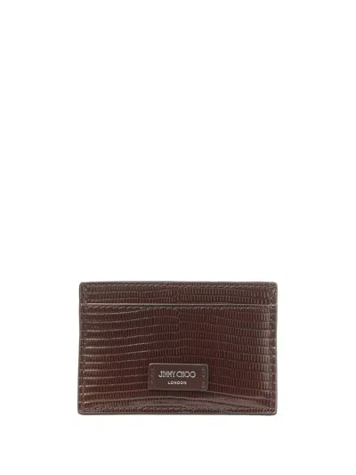 Jimmy Choo Leather Card Holder In ブラウン