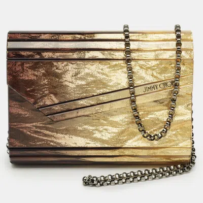 Pre-owned Jimmy Choo Acrylic And Leather Degrade Crinkled Candy Chain Clutch In Gold