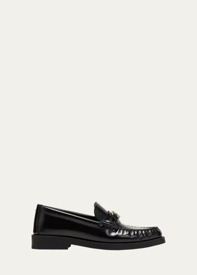 Jimmy Choo Addie Leather Jc Slip-on Loafers In Black