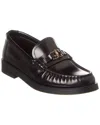 Jimmy Choo Leather Loafers With Glossy Finish And Metallic Accent In Black