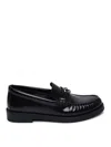Jimmy Choo Leather Loafers With Glossy Finish And Metallic Accent In Black
