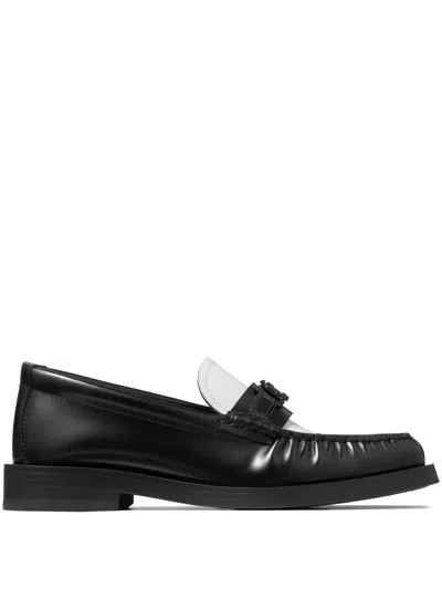 JIMMY CHOO ADDIE LOGO-PLAQUE LEATHER LOAFERS