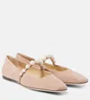 Jimmy Choo Suede Leather Ballerina Flats With Pearl In Pink