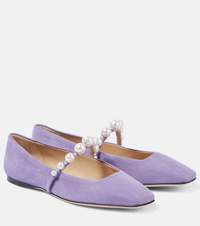 Jimmy Choo Ade Embellished Suede Ballet Flats In Purple