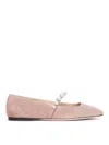 Jimmy Choo Suede Leather Ballerina Flats With Pearl In Nude & Neutrals
