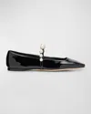 Jimmy Choo Pearl Square Toe Patent Ballerina Shoes In Black