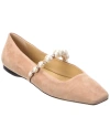 Jimmy Choo Suede Leather Ballerina Flats With Pearl In Pink