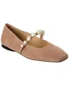 Jimmy Choo Suede Leather Ballerina Flats With Pearl In Pink