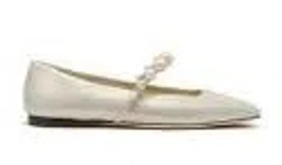 Jimmy Choo Ade Suede Pearl Embellished Flats In Gold