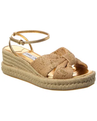 JIMMY CHOO JIMMY CHOO AELLA 60 RAFFIA & LEATHER WEDGE SANDAL