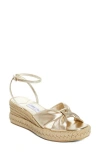 Jimmy Choo Aella Metallic Leather Espadrille Wedge Sandal In Champagne