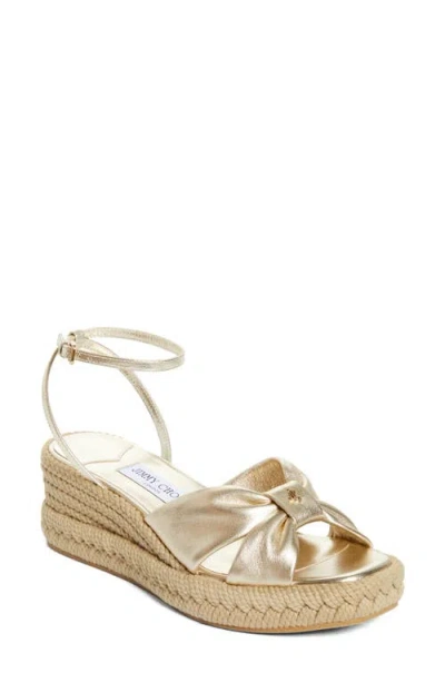 Jimmy Choo Aella Metallic Leather Espadrille Wedge Sandal In Champagne